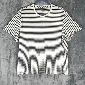Everlane Striped T-Shirt Mens XL Ivory Black Very Good Organic‎ Cotton Crewneck